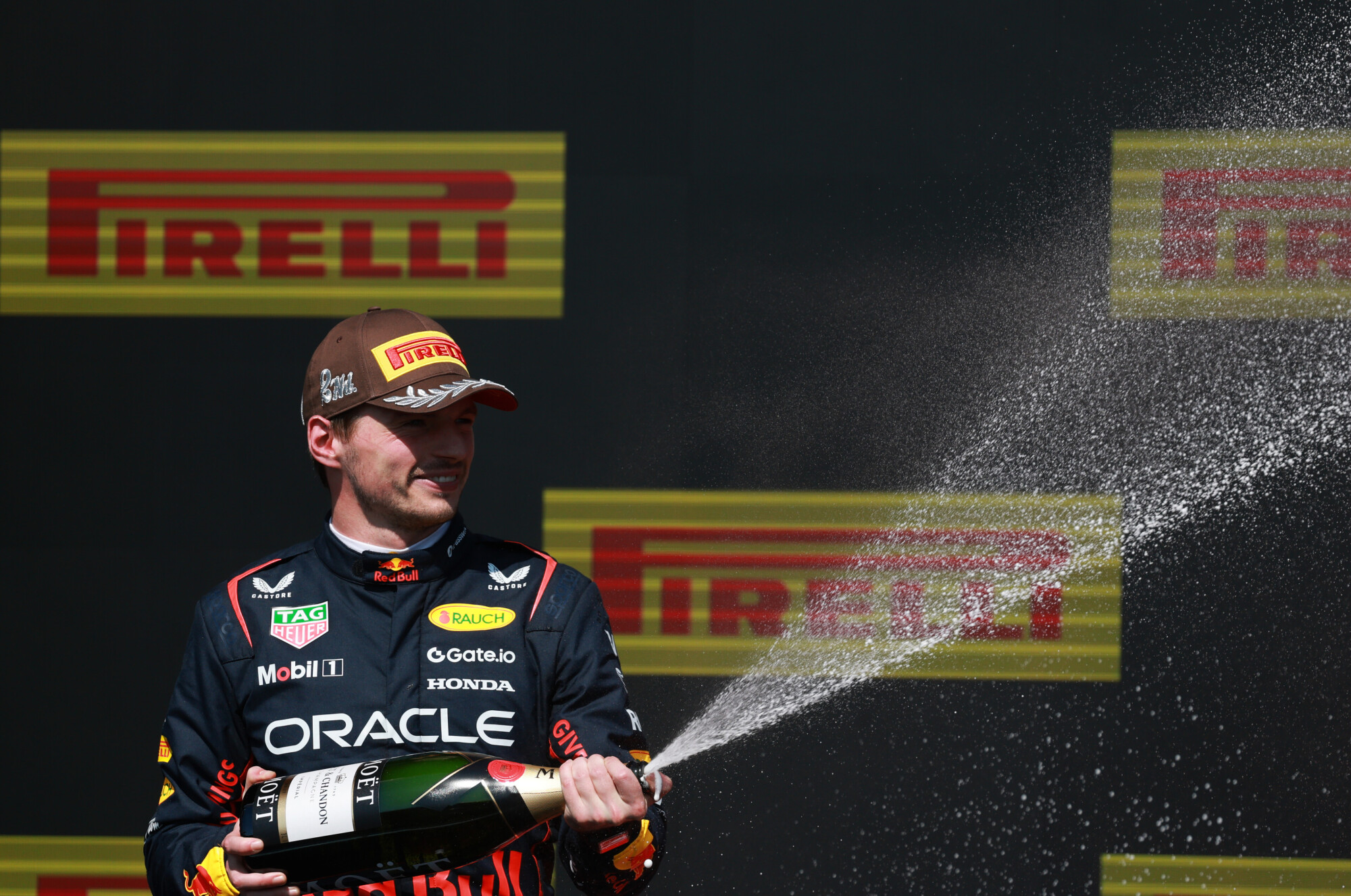 Max Verstappen champagne podium Montreal Canada 2025