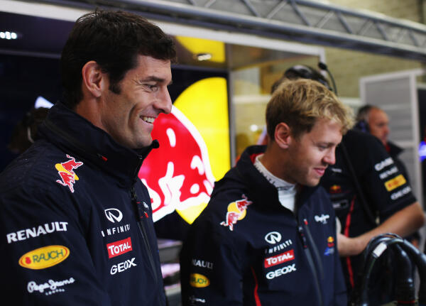 Webber en Vettel - in pits - Belgie 2012