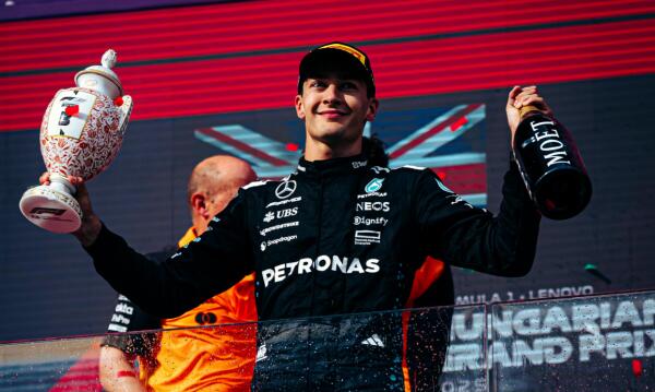 George Russell podium Hongarije 2025