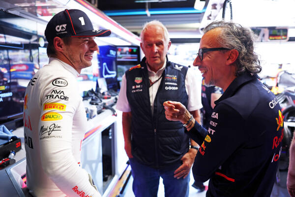 Max Verstappen, Laurent Mekkies en Helmut Marko - GP Italië 2025