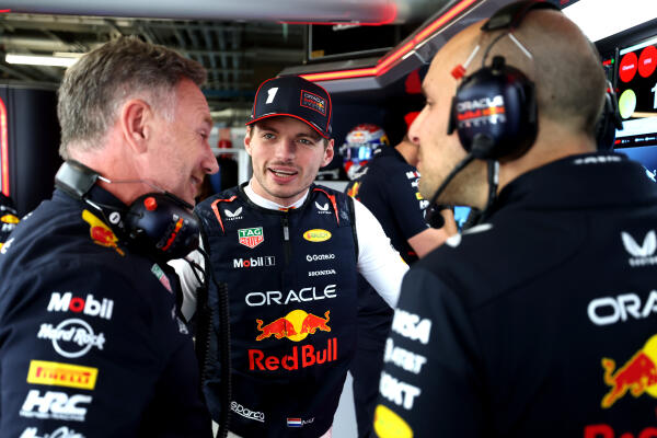 Max Verstappen, Christian Horner en Gianpierro Lambiase - GP Canada 2025