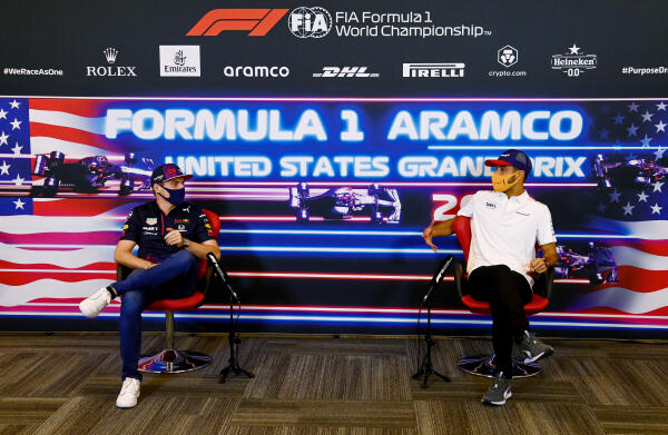 Max Verstappen en Daniel Ricciardo persconferentie Grand Prix Amerika 2021