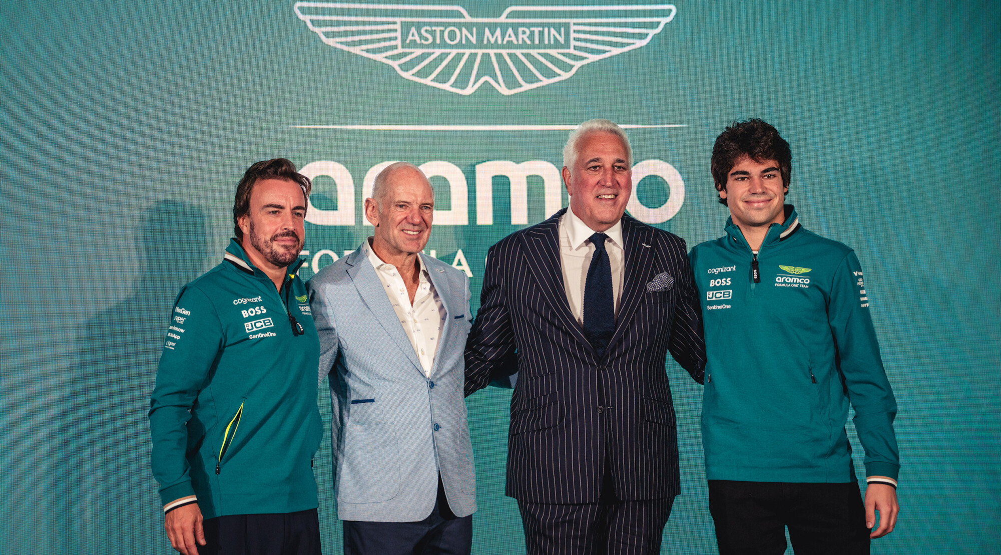 Alonso, Newey, Lawrence Stroll en Lance Stroll